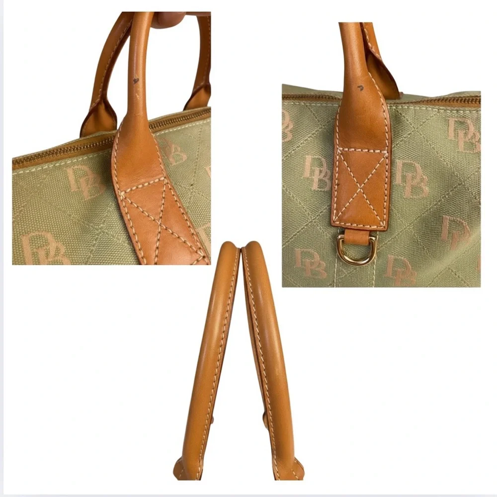 DOONEY & BURKE Lime Green & Oak Monogram Fabric Satchel Handbag, Authentic EUC